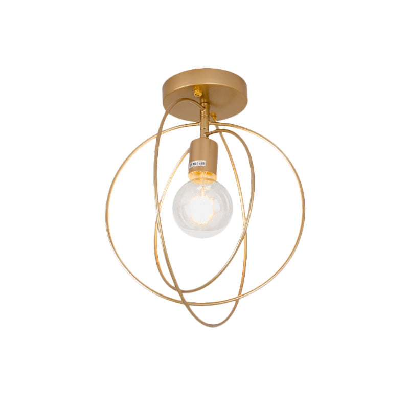 Metallic Rings Semi Flush Light Retro Stylish 1 Head Corridor Semi Flush Mount Lighting with Open Bulb in Black/Gold Clearhalo 'Ceiling Lights' 'Close To Ceiling Lights' 'Close to ceiling' 'Flush mount' 'Industrial Flush Mount' Lighting' 728258