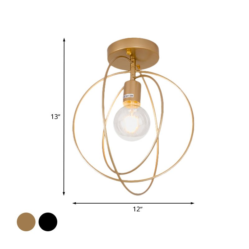Metallic Rings Semi Flush Light Retro Stylish 1 Head Corridor Semi Flush Mount Lighting with Open Bulb in Black/Gold Clearhalo 'Ceiling Lights' 'Close To Ceiling Lights' 'Close to ceiling' 'Flush mount' 'Industrial Flush Mount' Lighting' 728259