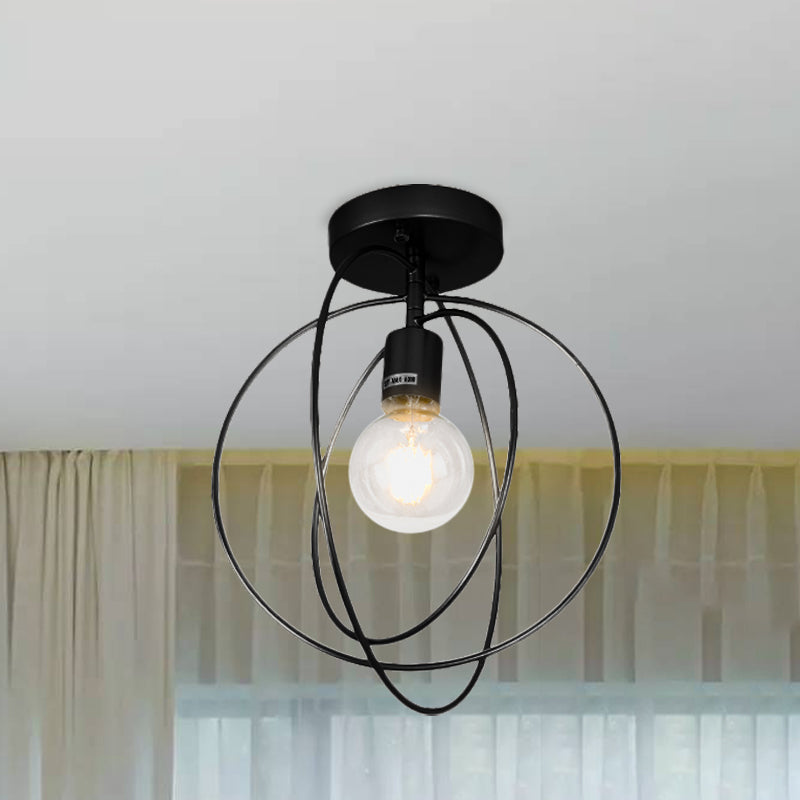 Metallic Rings Semi Flush Light Retro Stylish 1 Head Corridor Semi Flush Mount Lighting with Open Bulb in Black/Gold Clearhalo 'Ceiling Lights' 'Close To Ceiling Lights' 'Close to ceiling' 'Flush mount' 'Industrial Flush Mount' Lighting' 728262