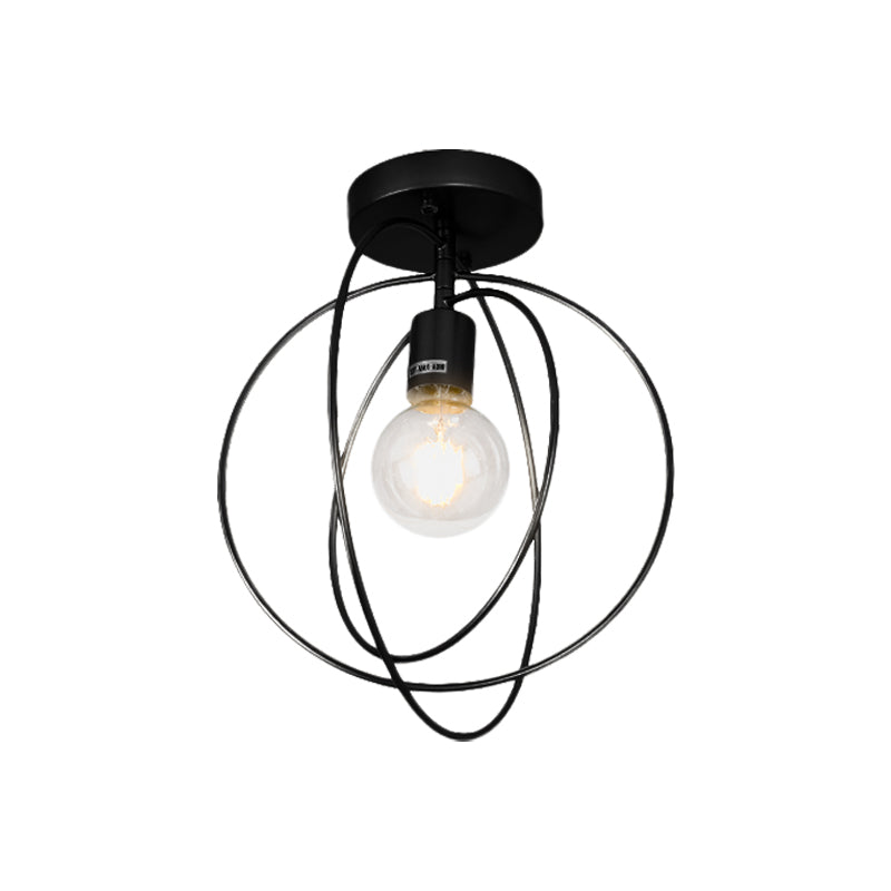 Metallic Rings Semi Flush Light Retro Stylish 1 Head Corridor Semi Flush Mount Lighting with Open Bulb in Black/Gold Clearhalo 'Ceiling Lights' 'Close To Ceiling Lights' 'Close to ceiling' 'Flush mount' 'Industrial Flush Mount' Lighting' 728263