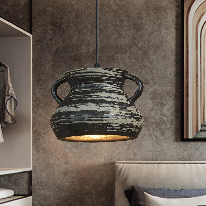 1-Head Cylinder/Urn Hanging Pendant Industrial Style Black Ceramic Suspension Light for Restaurant Clearhalo 'Art Deco Pendants' 'Cast Iron' 'Ceiling Lights' 'Ceramic' 'Crystal' 'Industrial Pendants' 'Industrial' 'Metal' 'Middle Century Pendants' 'Pendant Lights' 'Pendants' 'Tiffany' Lighting' 728295