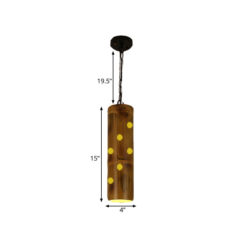 Bamboo Etched Tubular Hanging Light Kit Warehouse 1 Light Dining Room Ceiling Pendant in Brown Clearhalo 'Ceiling Lights' 'Industrial Pendants' 'Industrial' 'Middle Century Pendants' 'Pendant Lights' 'Pendants' 'Tiffany' Lighting' 728323