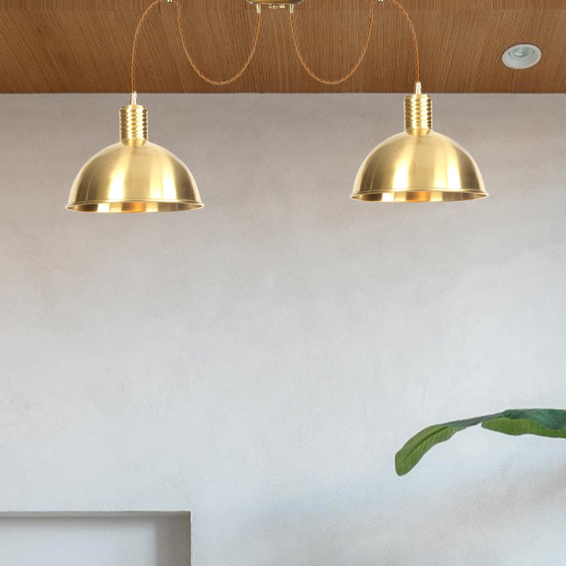 Domed Metallic Swag Multi-Light Pendant Industrial 2/3/4 Lights Clothes Shop Hanging Lamp Fixture in Gold Clearhalo 'Art Deco Pendants' 'Cast Iron' 'Ceiling Lights' 'Ceramic' 'Crystal' 'Industrial Pendants' 'Industrial' 'Metal' 'Middle Century Pendants' 'Pendant Lights' 'Pendants' 'Tiffany' Lighting' 728473