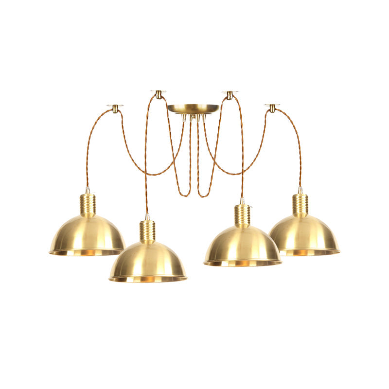 Domed Metallic Swag Multi-Light Pendant Industrial 2/3/4 Lights Clothes Shop Hanging Lamp Fixture in Gold Clearhalo 'Art Deco Pendants' 'Cast Iron' 'Ceiling Lights' 'Ceramic' 'Crystal' 'Industrial Pendants' 'Industrial' 'Metal' 'Middle Century Pendants' 'Pendant Lights' 'Pendants' 'Tiffany' Lighting' 728485