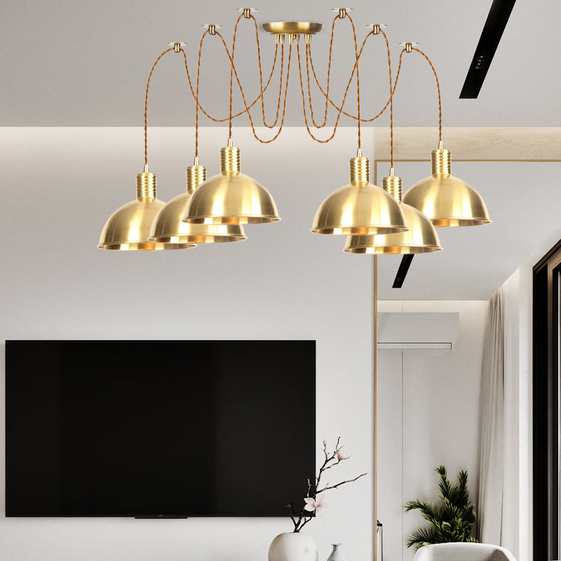 Domed Metallic Swag Multi-Light Pendant Industrial 2/3/4 Lights Clothes Shop Hanging Lamp Fixture in Gold Clearhalo 'Art Deco Pendants' 'Cast Iron' 'Ceiling Lights' 'Ceramic' 'Crystal' 'Industrial Pendants' 'Industrial' 'Metal' 'Middle Century Pendants' 'Pendant Lights' 'Pendants' 'Tiffany' Lighting' 728488