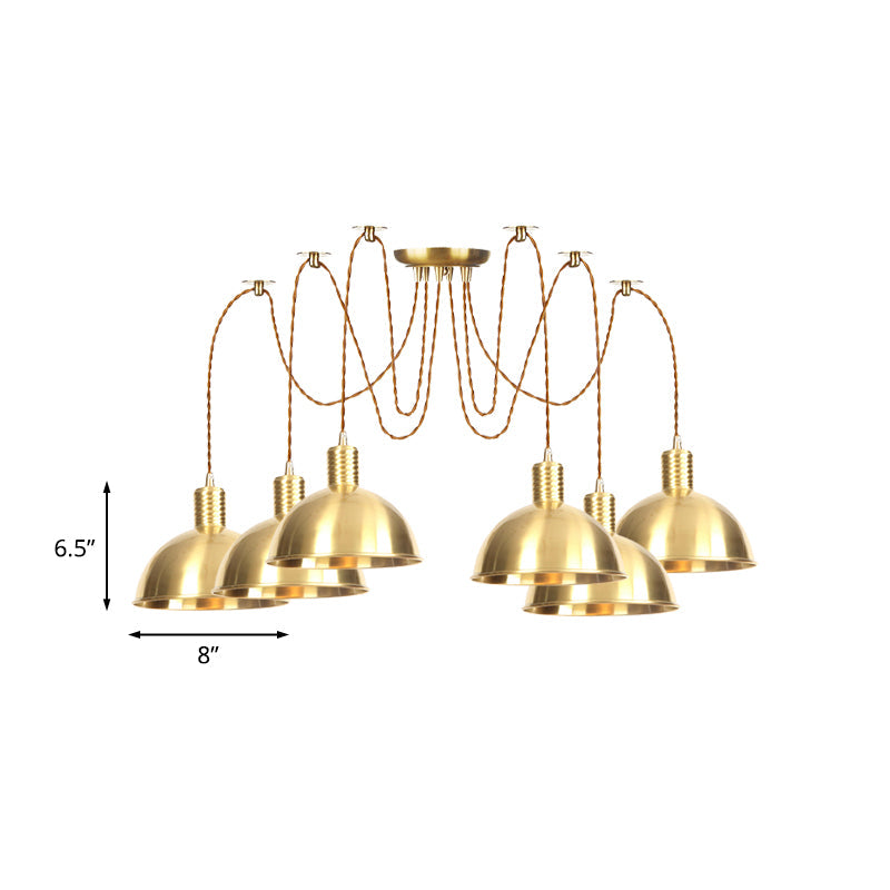 Domed Metallic Swag Multi-Light Pendant Industrial 2/3/4 Lights Clothes Shop Hanging Lamp Fixture in Gold Clearhalo 'Art Deco Pendants' 'Cast Iron' 'Ceiling Lights' 'Ceramic' 'Crystal' 'Industrial Pendants' 'Industrial' 'Metal' 'Middle Century Pendants' 'Pendant Lights' 'Pendants' 'Tiffany' Lighting' 728491