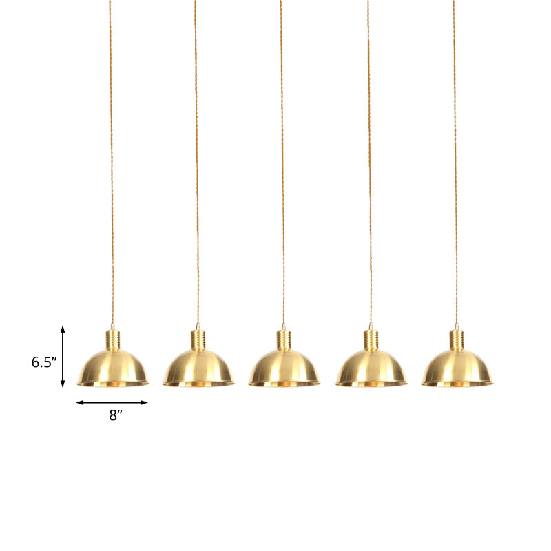 3/5/7-Light Tandem Multi Hanging Light Fixture Industrial Restaurant Pendant Lamp with Dome Metal Shade in Gold Clearhalo 'Art Deco Pendants' 'Cast Iron' 'Ceiling Lights' 'Ceramic' 'Crystal' 'Industrial Pendants' 'Industrial' 'Metal' 'Middle Century Pendants' 'Pendant Lights' 'Pendants' 'Tiffany' Lighting' 728501