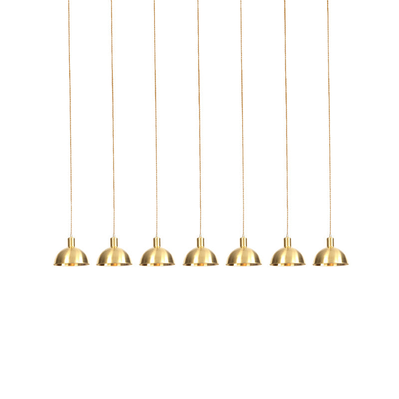 3/5/7-Light Tandem Multi Hanging Light Fixture Industrial Restaurant Pendant Lamp with Dome Metal Shade in Gold Clearhalo 'Art Deco Pendants' 'Cast Iron' 'Ceiling Lights' 'Ceramic' 'Crystal' 'Industrial Pendants' 'Industrial' 'Metal' 'Middle Century Pendants' 'Pendant Lights' 'Pendants' 'Tiffany' Lighting' 728505