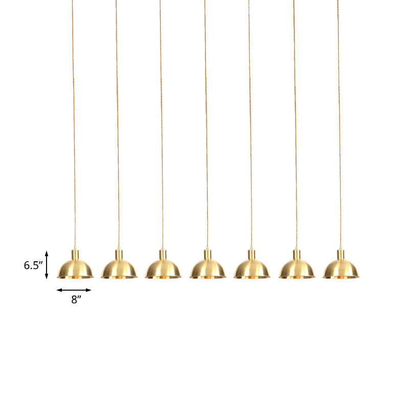 3/5/7-Light Tandem Multi Hanging Light Fixture Industrial Restaurant Pendant Lamp with Dome Metal Shade in Gold Clearhalo 'Art Deco Pendants' 'Cast Iron' 'Ceiling Lights' 'Ceramic' 'Crystal' 'Industrial Pendants' 'Industrial' 'Metal' 'Middle Century Pendants' 'Pendant Lights' 'Pendants' 'Tiffany' Lighting' 728506