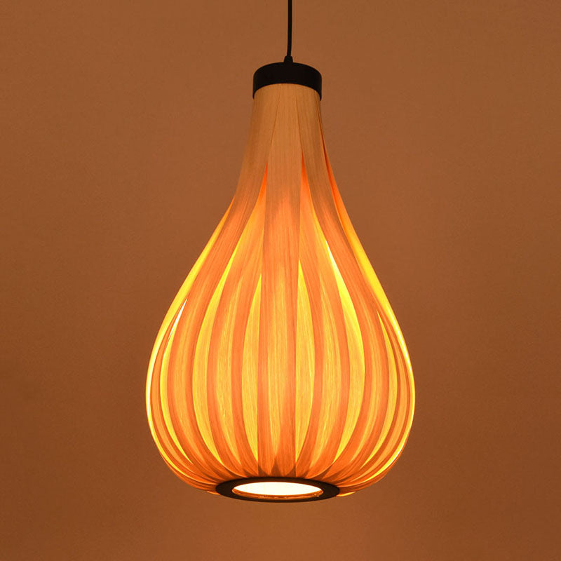 Brown/White Water Drop Pendant Light Asian Style Wooden Single Head Hanging Lamp over Dining Table Clearhalo 'Ceiling Lights' 'Modern Pendants' 'Modern' 'Pendant Lights' 'Pendants' Lighting' 728508