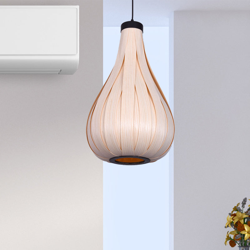 Brown/White Water Drop Pendant Light Asian Style Wooden Single Head Hanging Lamp over Dining Table Clearhalo 'Ceiling Lights' 'Modern Pendants' 'Modern' 'Pendant Lights' 'Pendants' Lighting' 728515
