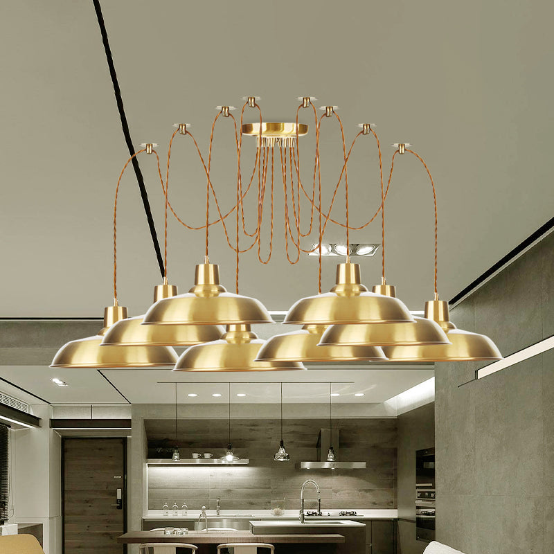 Gold Finish 2/3/4 Bulbs Multiple Lamp Pendants Industrial Metal Barn Shape Swag Hanging Light Fixture Clearhalo 'Art Deco Pendants' 'Cast Iron' 'Ceiling Lights' 'Ceramic' 'Crystal' 'Industrial Pendants' 'Industrial' 'Metal' 'Middle Century Pendants' 'Pendant Lights' 'Pendants' 'Tiffany' Lighting' 728540