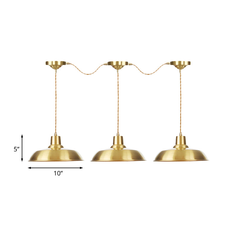 Metallic Gold Tandem Multi Light Chandelier Barn 3/5/7-Light Industrial Hanging Ceiling Lamp Clearhalo 'Art Deco Pendants' 'Cast Iron' 'Ceiling Lights' 'Ceramic' 'Crystal' 'Industrial Pendants' 'Industrial' 'Metal' 'Middle Century Pendants' 'Pendant Lights' 'Pendants' 'Tiffany' Lighting' 728547