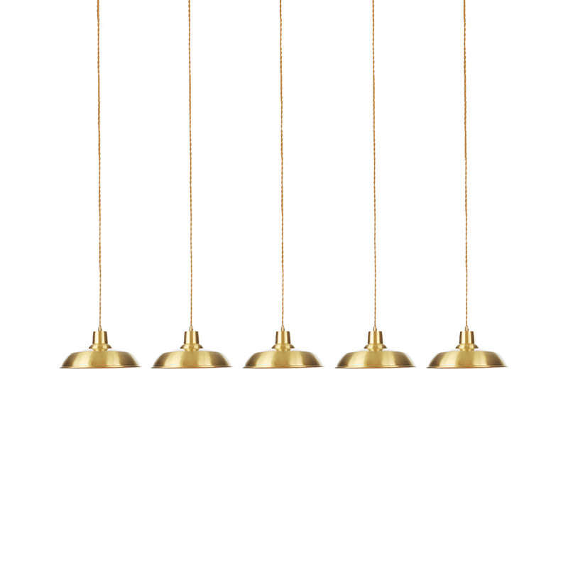 Metallic Gold Tandem Multi Light Chandelier Barn 3/5/7-Light Industrial Hanging Ceiling Lamp Clearhalo 'Art Deco Pendants' 'Cast Iron' 'Ceiling Lights' 'Ceramic' 'Crystal' 'Industrial Pendants' 'Industrial' 'Metal' 'Middle Century Pendants' 'Pendant Lights' 'Pendants' 'Tiffany' Lighting' 728551