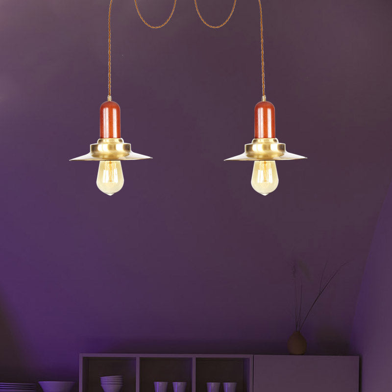 Flat Metal Multiple Hanging Pendant Lights Industrial 2/3/4-Bulb Clothing Store Swag Ceiling Lamp in Gold Clearhalo 'Art Deco Pendants' 'Cast Iron' 'Ceiling Lights' 'Ceramic' 'Crystal' 'Industrial Pendants' 'Industrial' 'Metal' 'Middle Century Pendants' 'Pendant Lights' 'Pendants' 'Tiffany' Lighting' 728564