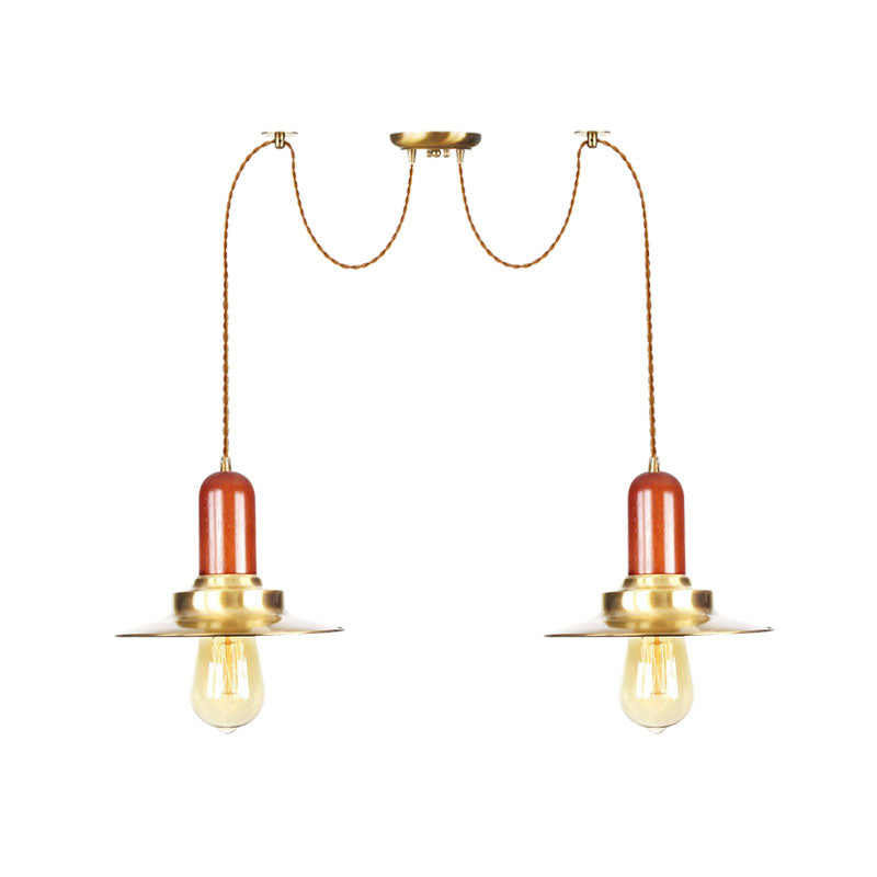 Flat Metal Multiple Hanging Pendant Lights Industrial 2/3/4-Bulb Clothing Store Swag Ceiling Lamp in Gold Clearhalo 'Art Deco Pendants' 'Cast Iron' 'Ceiling Lights' 'Ceramic' 'Crystal' 'Industrial Pendants' 'Industrial' 'Metal' 'Middle Century Pendants' 'Pendant Lights' 'Pendants' 'Tiffany' Lighting' 728566