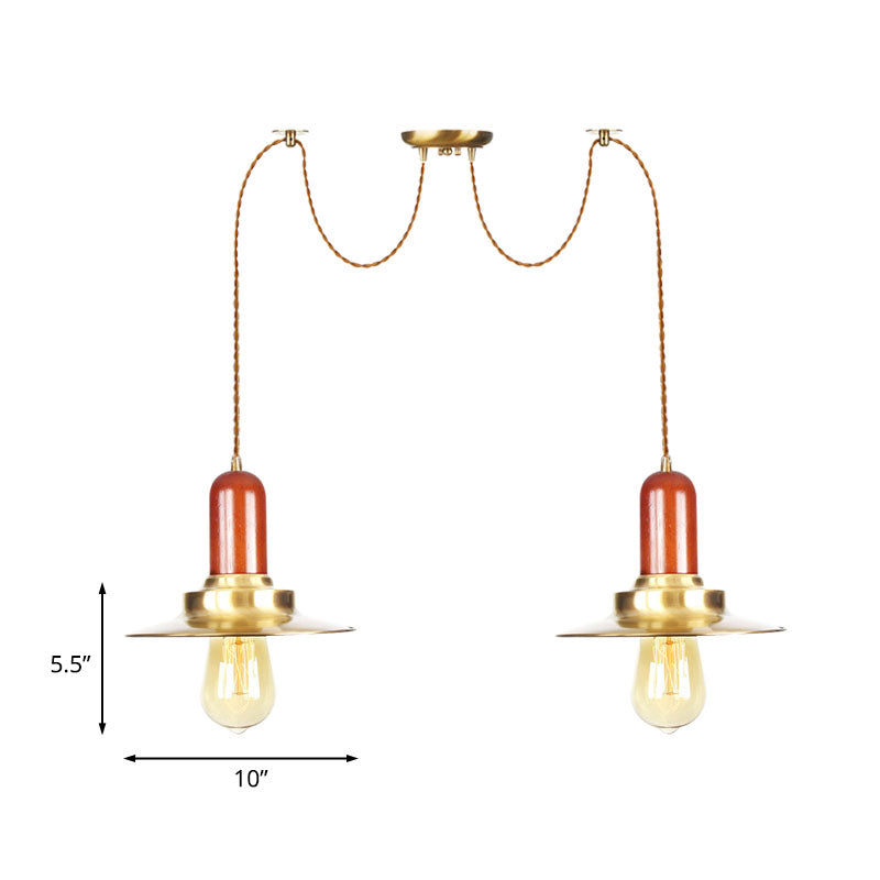 Flat Metal Multiple Hanging Pendant Lights Industrial 2/3/4-Bulb Clothing Store Swag Ceiling Lamp in Gold Clearhalo 'Art Deco Pendants' 'Cast Iron' 'Ceiling Lights' 'Ceramic' 'Crystal' 'Industrial Pendants' 'Industrial' 'Metal' 'Middle Century Pendants' 'Pendant Lights' 'Pendants' 'Tiffany' Lighting' 728567