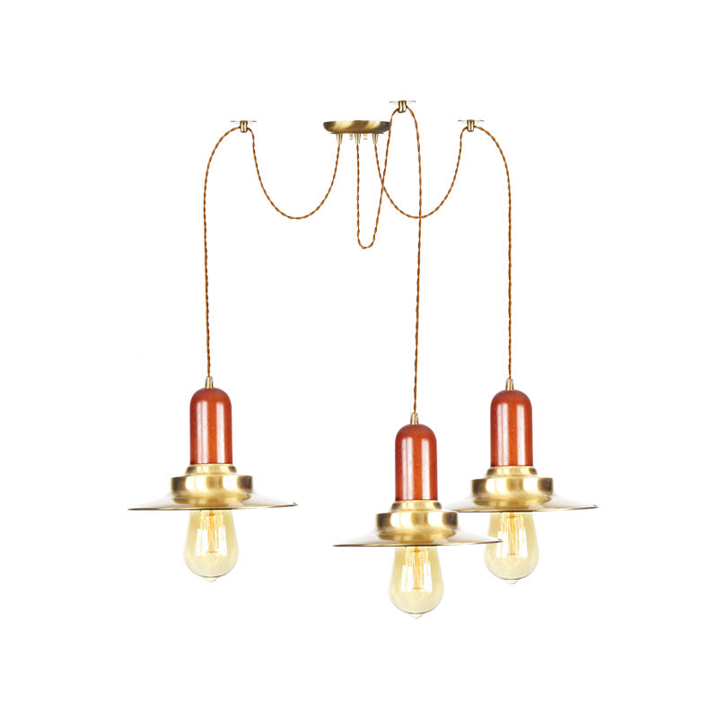 Flat Metal Multiple Hanging Pendant Lights Industrial 2/3/4-Bulb Clothing Store Swag Ceiling Lamp in Gold Clearhalo 'Art Deco Pendants' 'Cast Iron' 'Ceiling Lights' 'Ceramic' 'Crystal' 'Industrial Pendants' 'Industrial' 'Metal' 'Middle Century Pendants' 'Pendant Lights' 'Pendants' 'Tiffany' Lighting' 728571