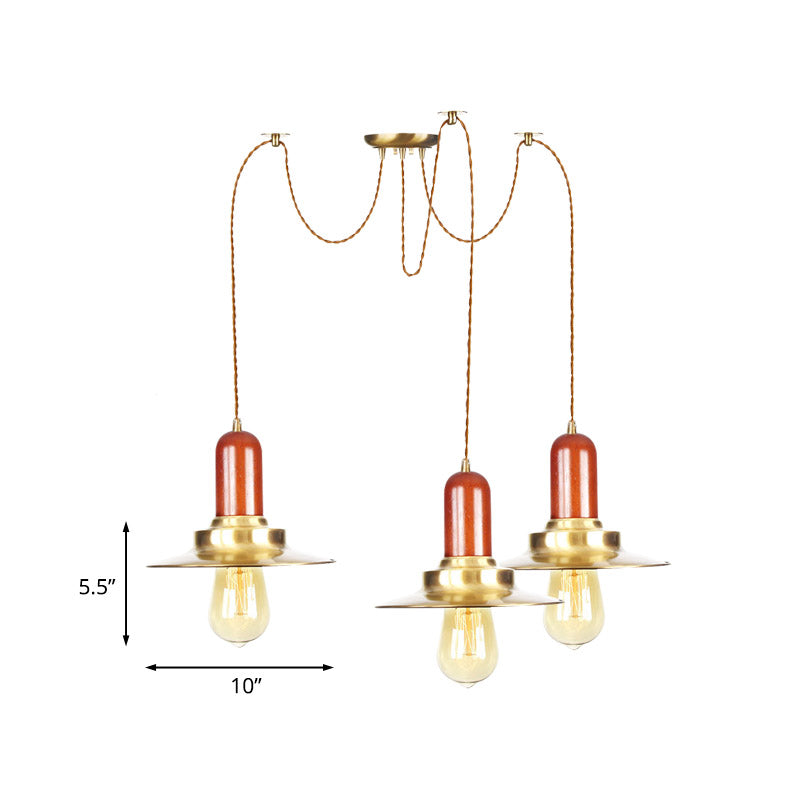 Flat Metal Multiple Hanging Pendant Lights Industrial 2/3/4-Bulb Clothing Store Swag Ceiling Lamp in Gold Clearhalo 'Art Deco Pendants' 'Cast Iron' 'Ceiling Lights' 'Ceramic' 'Crystal' 'Industrial Pendants' 'Industrial' 'Metal' 'Middle Century Pendants' 'Pendant Lights' 'Pendants' 'Tiffany' Lighting' 728572