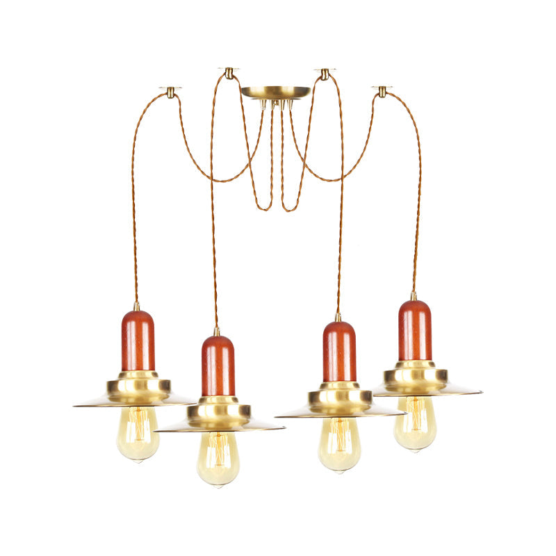 Flat Metal Multiple Hanging Pendant Lights Industrial 2/3/4-Bulb Clothing Store Swag Ceiling Lamp in Gold Clearhalo 'Art Deco Pendants' 'Cast Iron' 'Ceiling Lights' 'Ceramic' 'Crystal' 'Industrial Pendants' 'Industrial' 'Metal' 'Middle Century Pendants' 'Pendant Lights' 'Pendants' 'Tiffany' Lighting' 728576