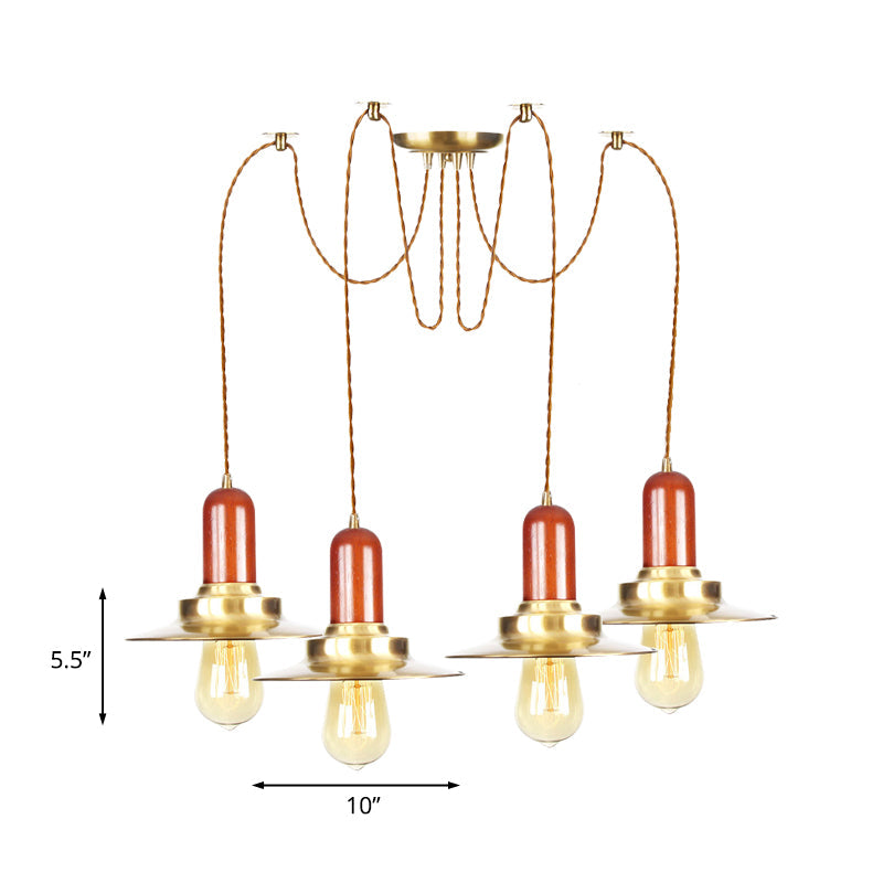 Flat Metal Multiple Hanging Pendant Lights Industrial 2/3/4-Bulb Clothing Store Swag Ceiling Lamp in Gold Clearhalo 'Art Deco Pendants' 'Cast Iron' 'Ceiling Lights' 'Ceramic' 'Crystal' 'Industrial Pendants' 'Industrial' 'Metal' 'Middle Century Pendants' 'Pendant Lights' 'Pendants' 'Tiffany' Lighting' 728577