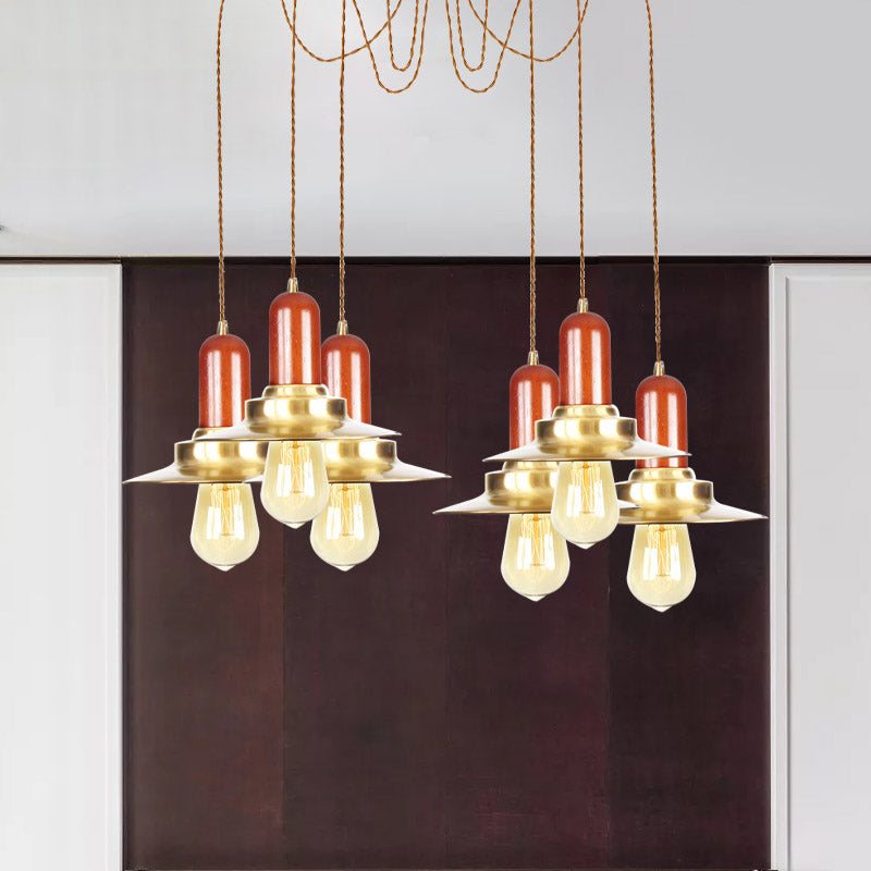 Flat Metal Multiple Hanging Pendant Lights Industrial 2/3/4-Bulb Clothing Store Swag Ceiling Lamp in Gold Clearhalo 'Art Deco Pendants' 'Cast Iron' 'Ceiling Lights' 'Ceramic' 'Crystal' 'Industrial Pendants' 'Industrial' 'Metal' 'Middle Century Pendants' 'Pendant Lights' 'Pendants' 'Tiffany' Lighting' 728579