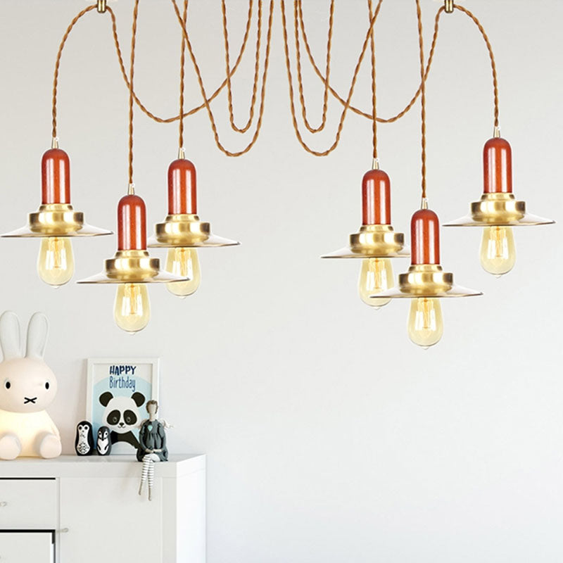 Flat Metal Multiple Hanging Pendant Lights Industrial 2/3/4-Bulb Clothing Store Swag Ceiling Lamp in Gold Clearhalo 'Art Deco Pendants' 'Cast Iron' 'Ceiling Lights' 'Ceramic' 'Crystal' 'Industrial Pendants' 'Industrial' 'Metal' 'Middle Century Pendants' 'Pendant Lights' 'Pendants' 'Tiffany' Lighting' 728580
