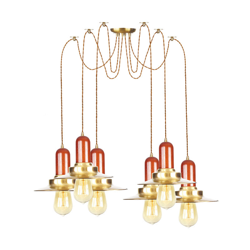 Flat Metal Multiple Hanging Pendant Lights Industrial 2/3/4-Bulb Clothing Store Swag Ceiling Lamp in Gold Clearhalo 'Art Deco Pendants' 'Cast Iron' 'Ceiling Lights' 'Ceramic' 'Crystal' 'Industrial Pendants' 'Industrial' 'Metal' 'Middle Century Pendants' 'Pendant Lights' 'Pendants' 'Tiffany' Lighting' 728581