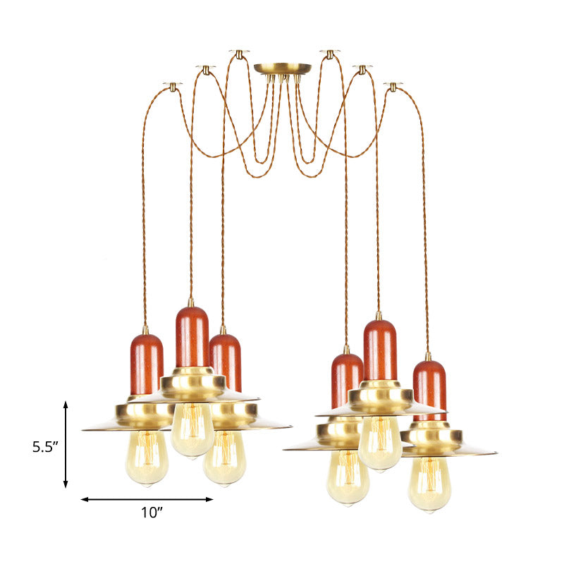 Flat Metal Multiple Hanging Pendant Lights Industrial 2/3/4-Bulb Clothing Store Swag Ceiling Lamp in Gold Clearhalo 'Art Deco Pendants' 'Cast Iron' 'Ceiling Lights' 'Ceramic' 'Crystal' 'Industrial Pendants' 'Industrial' 'Metal' 'Middle Century Pendants' 'Pendant Lights' 'Pendants' 'Tiffany' Lighting' 728582