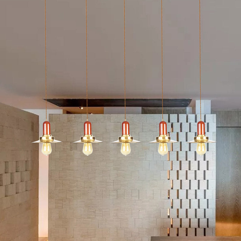 Gold Finish 3/5/7 Bulbs Multiple Hanging Light Industrial Metallic Flat Tandem Ceiling Pendant Lamp Clearhalo 'Art Deco Pendants' 'Cast Iron' 'Ceiling Lights' 'Ceramic' 'Crystal' 'Industrial Pendants' 'Industrial' 'Metal' 'Middle Century Pendants' 'Pendant Lights' 'Pendants' 'Tiffany' Lighting' 728589