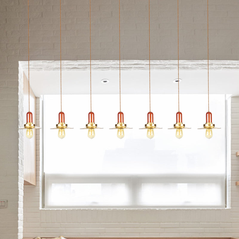 Gold Finish 3/5/7 Bulbs Multiple Hanging Light Industrial Metallic Flat Tandem Ceiling Pendant Lamp Clearhalo 'Art Deco Pendants' 'Cast Iron' 'Ceiling Lights' 'Ceramic' 'Crystal' 'Industrial Pendants' 'Industrial' 'Metal' 'Middle Century Pendants' 'Pendant Lights' 'Pendants' 'Tiffany' Lighting' 728595