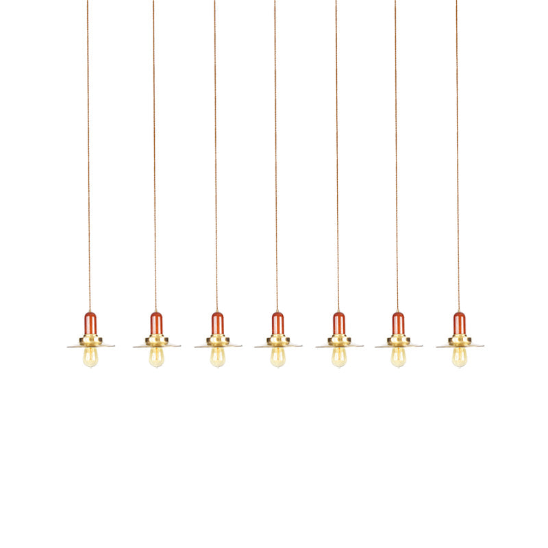 Gold Finish 3/5/7 Bulbs Multiple Hanging Light Industrial Metallic Flat Tandem Ceiling Pendant Lamp Clearhalo 'Art Deco Pendants' 'Cast Iron' 'Ceiling Lights' 'Ceramic' 'Crystal' 'Industrial Pendants' 'Industrial' 'Metal' 'Middle Century Pendants' 'Pendant Lights' 'Pendants' 'Tiffany' Lighting' 728596