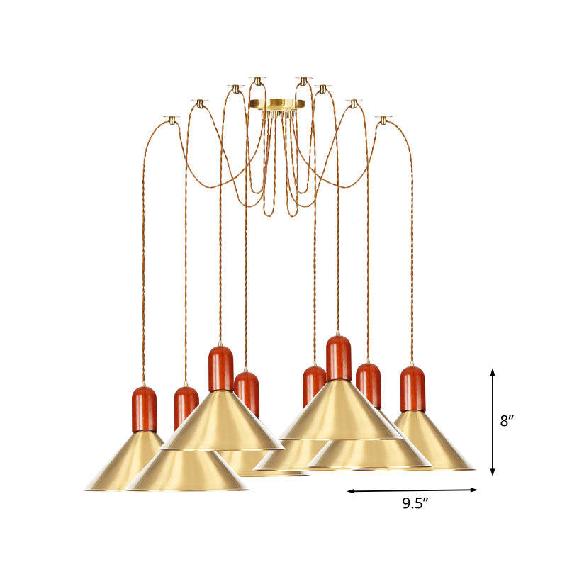 2/4/3 Heads Cone Multi Pendant Chandelier Industrial-Style Gold Finish Metal Swag Hanging Light Kit Clearhalo 'Art Deco Pendants' 'Cast Iron' 'Ceiling Lights' 'Ceramic' 'Crystal' 'Industrial Pendants' 'Industrial' 'Metal' 'Middle Century Pendants' 'Pendant Lights' 'Pendants' 'Tiffany' Lighting' 728633