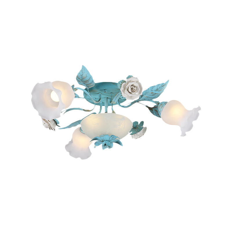 Starburst Milk Glass Semi-Flush Mount Korean Flower 5/7/11 Lights Living Room Flush Light Fixture Clearhalo 'Ceiling Lights' 'Close To Ceiling Lights' 'Close to ceiling' 'Semi-flushmount' Lighting' 729212