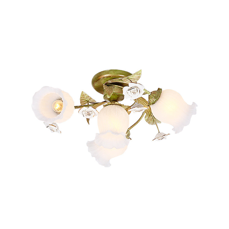 Twisted Living Room Flush Light Pastoral Frosted Glass 4/7/9-Bulb Green Semi Flush Mount Lighting Clearhalo 'Ceiling Lights' 'Close To Ceiling Lights' 'Close to ceiling' 'Semi-flushmount' Lighting' 729252
