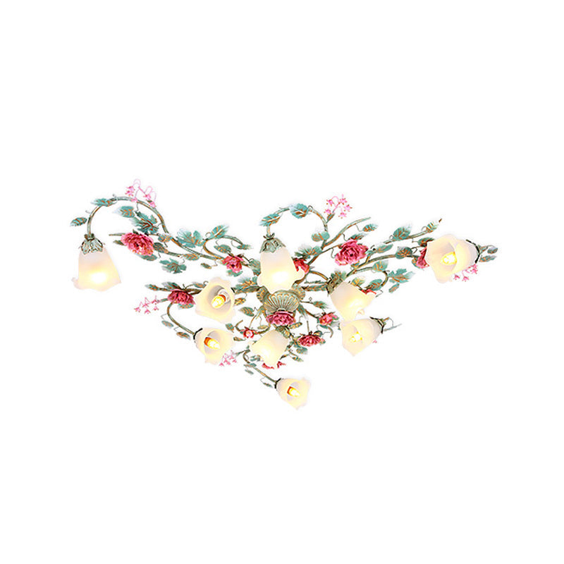 Opal Glass Sputnik Ceiling Lamp Korean Garden 9 Lights Living Room Semi Flush Mount in Blue and Green Clearhalo 'Ceiling Lights' 'Close To Ceiling Lights' 'Close to ceiling' 'Semi-flushmount' Lighting' 729337