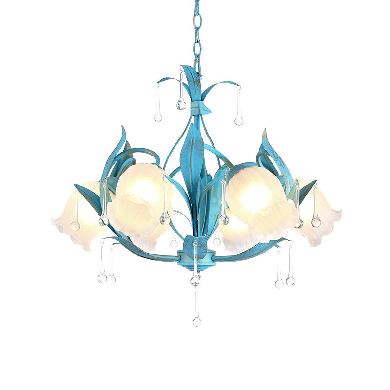 Blue Bloom Hanging Light Fixture Countryside White Prismatic Glass 3/6 Heads Restaurant Chandelier Clearhalo 'Ceiling Lights' 'Chandeliers' Lighting' options 729527