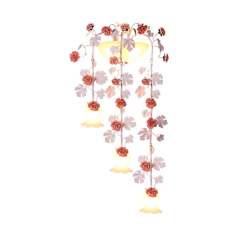 5-Head Draping Wall Lamp Korean Flower White Glass Sconce Lighting Fixture for Living Room Clearhalo 'Wall Lamps & Sconces' 'Wall Lights' Lighting' 729765