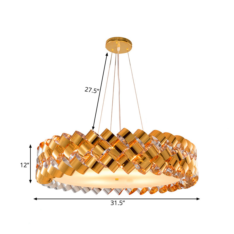 Twisted Panel Living Room Chandelier Metallic 6-Head Contemporary Pendant in Gold with Drum Design Clearhalo 'Ceiling Lights' 'Chandeliers' 'Modern Chandeliers' 'Modern' Lighting' 730034