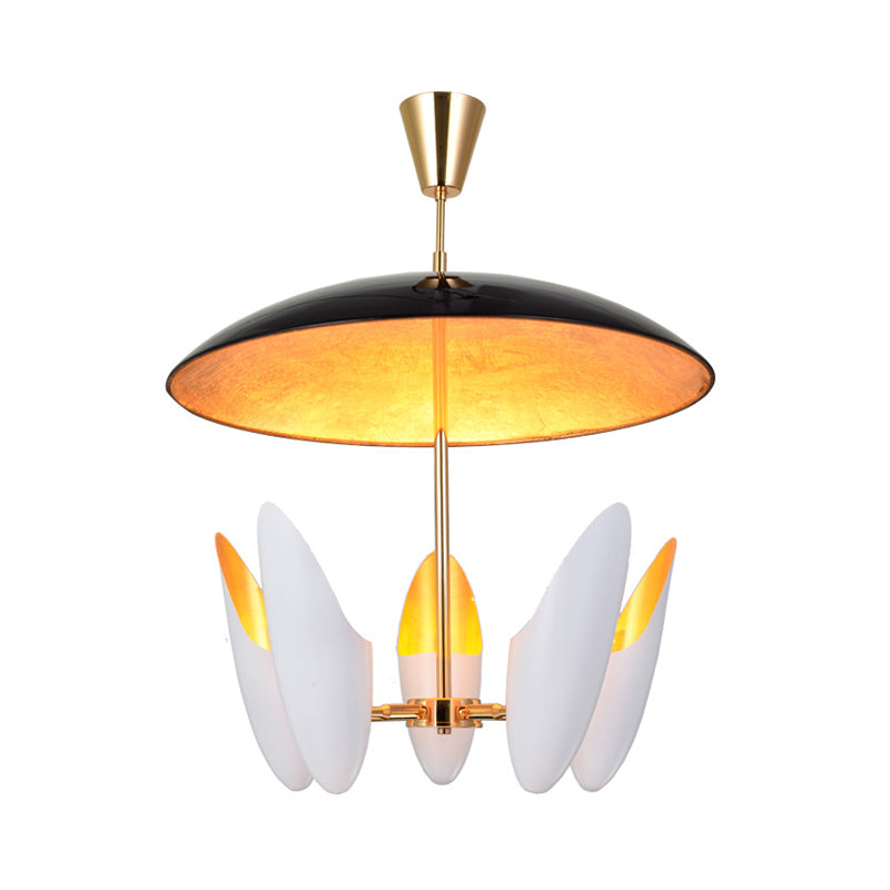 Aluminum Chamfered Capsule Chandelier Post Modern 5 Heads White Pendant Ceiling Lamp with Black Flat Dome Top Clearhalo 'Ceiling Lights' 'Chandeliers' 'Modern Chandeliers' 'Modern' Lighting' 730138