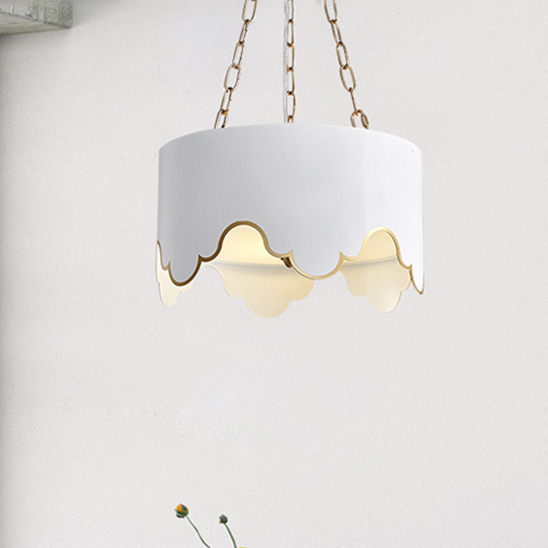 Iron Ruffled Edge Drop Lamp Postmodern 1 Bulb Pink/White Hanging Ceiling Light for Dining Room Clearhalo 'Ceiling Lights' 'Chandeliers' 'Modern Chandeliers' 'Modern' Lighting' 730581