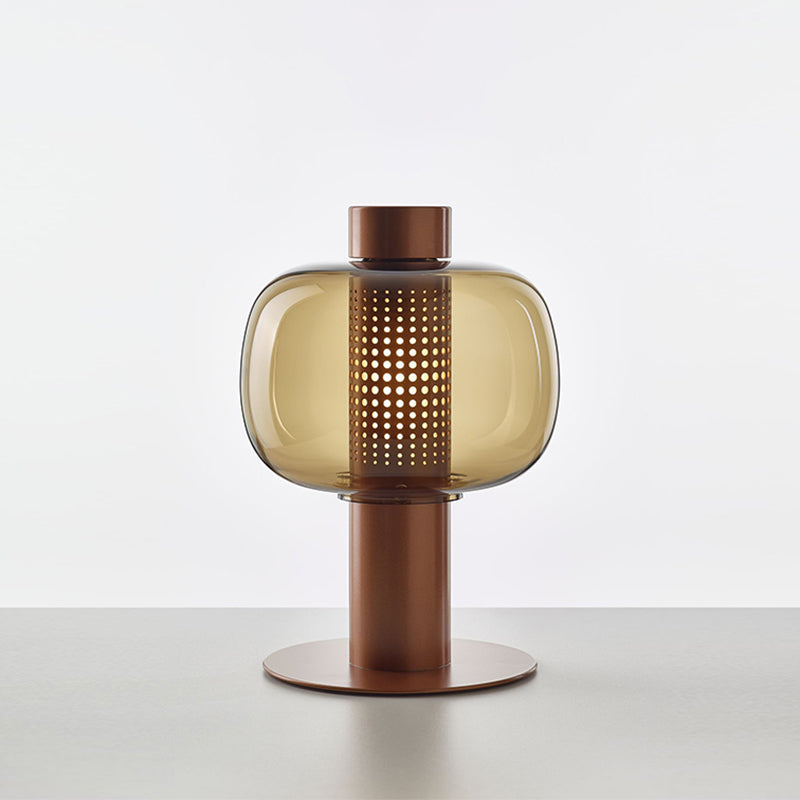 Black/Brown Hollow Tube Table Lamp Modern LED Metallic Desk Light with Fish Tank Clear/Cognac Glass Shade Clearhalo 'Lamps' 'Table Lamps' Lighting' 730786