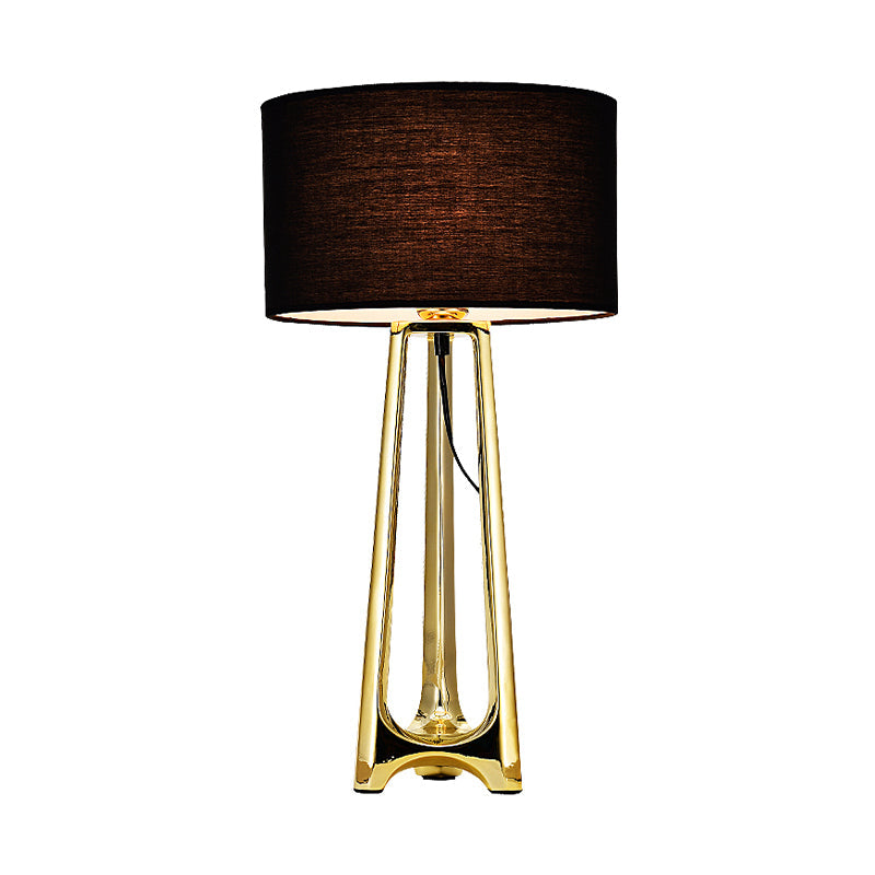 Metal Tripod Table Light Modern 1 Head Gold Finish Desk Lamp with Drum Black Fabric Shade Clearhalo 'Lamps' 'Table Lamps' Lighting' 730927