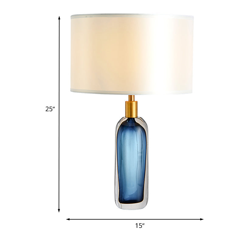 Modern Drum Table Light Fabric 1-Light Bedroom Desk Lamp in White with Colored Glaze Base Clearhalo 'Lamps' 'Table Lamps' Lighting' 730938