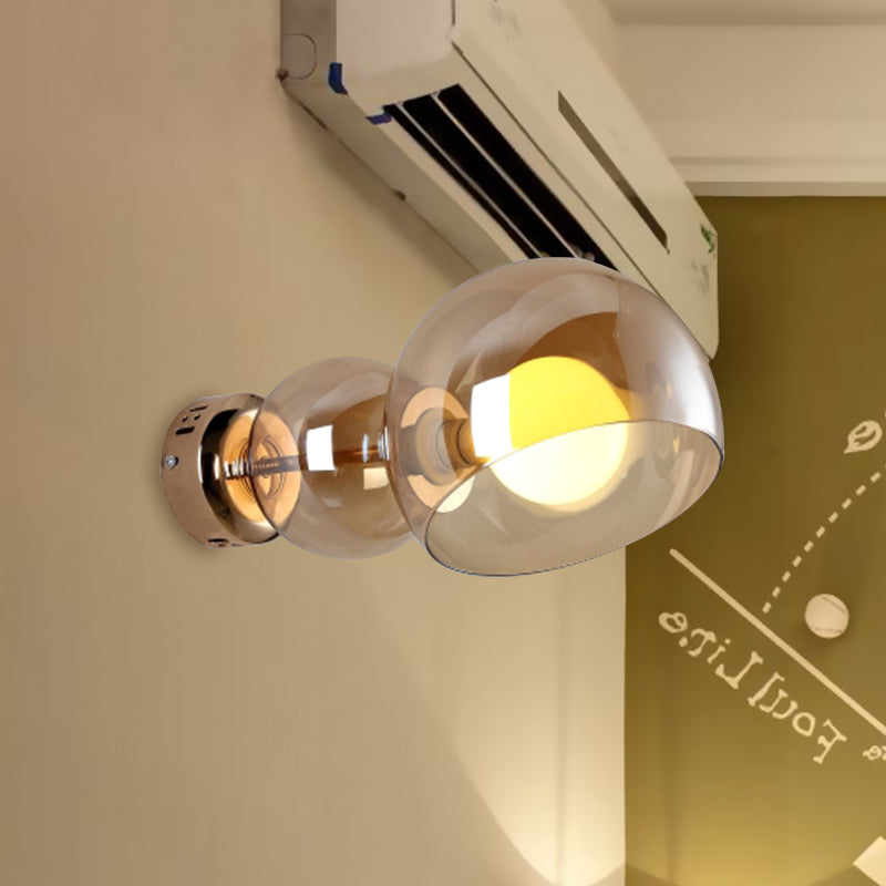 1 Head Bedroom Wall Lamp Postmodern Brass Wall Sconce Light with Dome Clear/Amber Glass Shade Clearhalo 'Cast Iron' 'Glass' 'Industrial' 'Modern wall lights' 'Modern' 'Tiffany' 'Traditional wall lights' 'Wall Lamps & Sconces' 'Wall Lights' Lighting' 731002