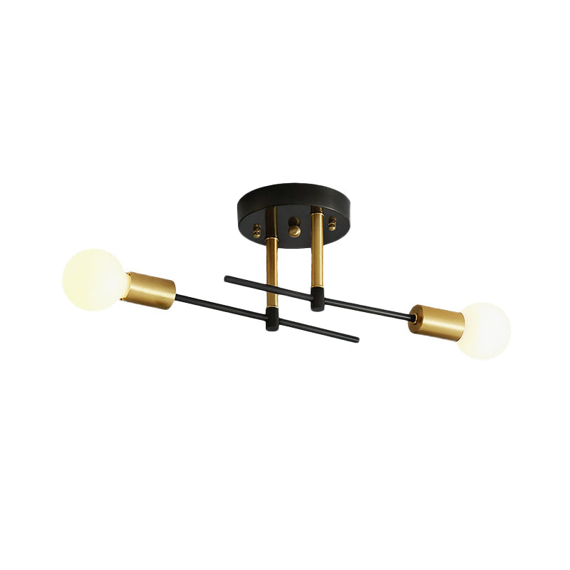 Minimalist Linear Semi Flush Mount Iron 2 Bulbs Bedroom Flush Ceiling Light Fixture in Black Clearhalo 'Ceiling Lights' 'Close To Ceiling Lights' 'Close to ceiling' 'Glass shade' 'Glass' 'Pendant Lights' 'Semi-flushmount' Lighting' 731094