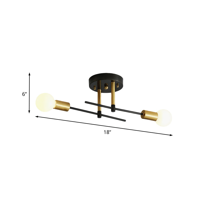Minimalist Linear Semi Flush Mount Iron 2 Bulbs Bedroom Flush Ceiling Light Fixture in Black Clearhalo 'Ceiling Lights' 'Close To Ceiling Lights' 'Close to ceiling' 'Glass shade' 'Glass' 'Pendant Lights' 'Semi-flushmount' Lighting' 731096