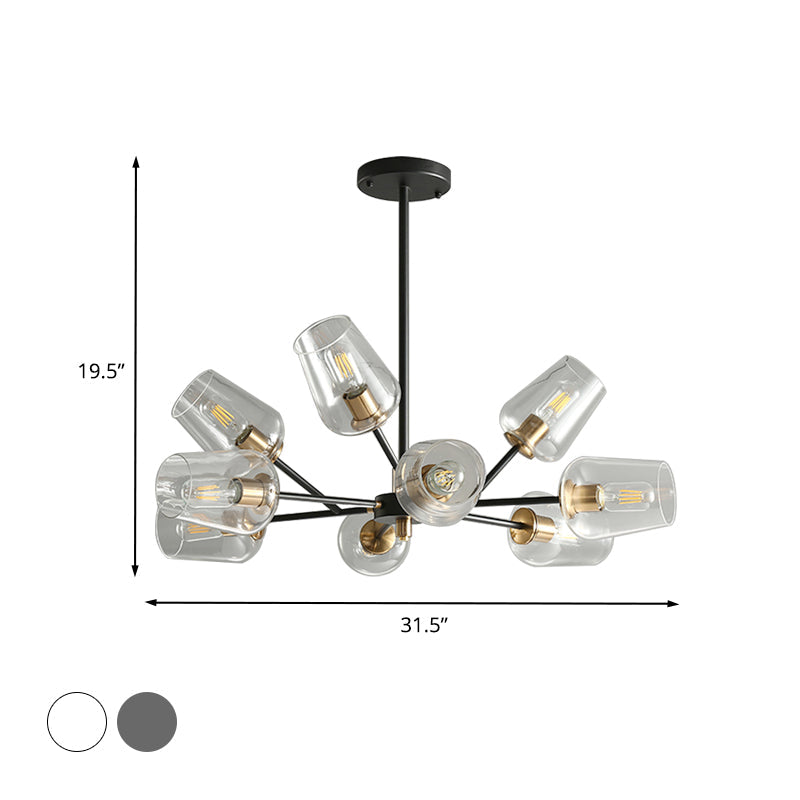 Modern Cup Shaped Chandelier Lighting Clear/Smoke Gray Glass 6/9 Lights Bedroom Radial Suspension Lamp in Black Clearhalo 'Ceiling Lights' 'Chandeliers' 'Clear' 'Glass shade' 'Glass' 'Industrial' 'Modern Chandeliers' 'Modern' 'Tiffany' 'Traditional Chandeliers' Lighting' 731286
