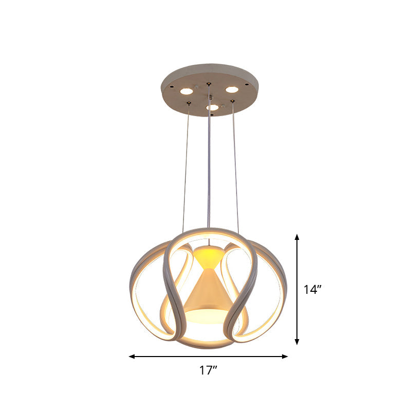 Waving Dining Room Hanging Lighting Acrylic LED Modernism Ceiling Suspension Lamp in White with Hourglass Inside Clearhalo 'Ceiling Lights' 'Chandeliers' 'Modern Chandeliers' 'Modern' Lighting' 731682