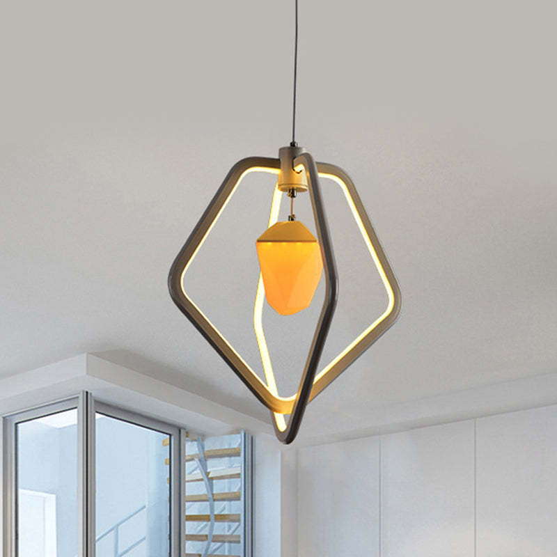 Dual Pentagon Acrylic Pendant Light Fixture Modern LED White Suspension Lamp with Pinecone Inside White Clearhalo 'Ceiling Lights' 'Chandeliers' 'Modern Chandeliers' 'Modern' Lighting' 731698